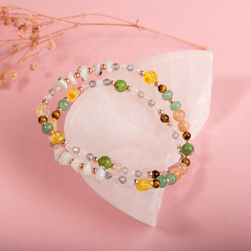 Yeşim-Kaplan Gözü-Hematit-Güneş Taşı-Aventurin-Sitrin-Kehribar-Labradorit-Ay Taşı-Pembe Kuvars Doğal Taş Kolye