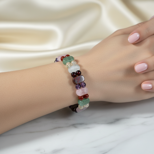 Koç Burcu Doğal Taş Bileklik – Akuamarin, Ametist, Granat Lal, Jasper, Akik, Pembe Kuvars, Sitrin & Aventurin