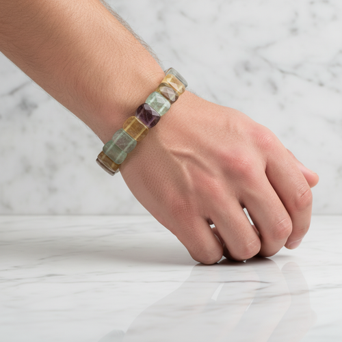 Sarı Florit Doğal Taş Geniş Kesim Bileklik – El İşçiliği