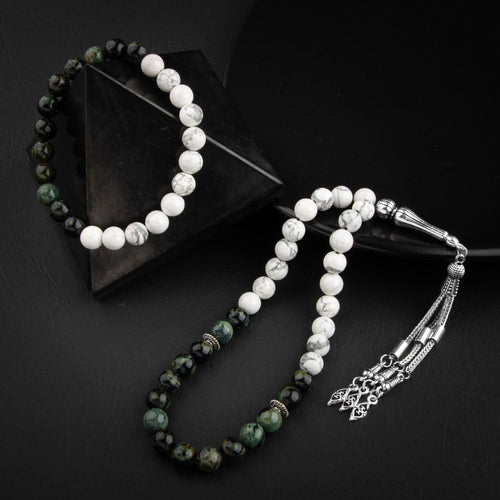 Havlit-Yeşil Jasper Doğal Taş Tesbih Bileklik Seti