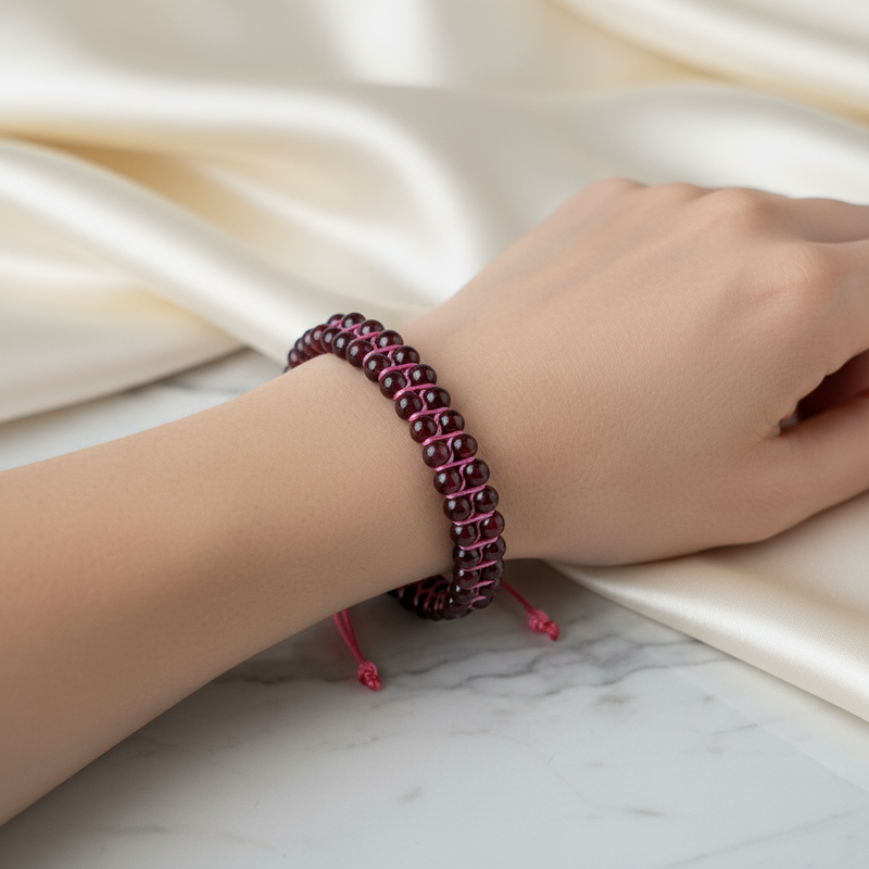 Bordo Granat Lal 4 mm Çift Sıra Doğal Taş Bileklik – Unisex El İşçiliği - Görsel 1 - Safnaturel