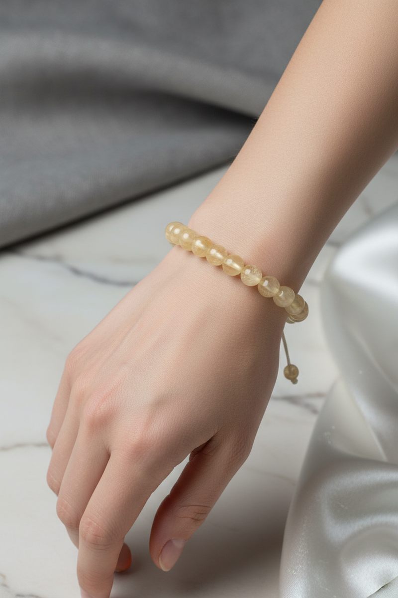 Sitrin Doğal Taş Bileklik – 8 mm Merdiven Kapama İpli, Unisex Tasarım - Görsel 1 - Safnaturel