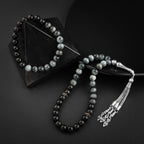 Kedi Gözü-Siyah Turmalin Doğal Taş Tesbih Bileklik Seti