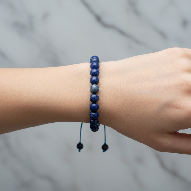 Lapis Lazuli 8 mm Merdiven Kapama Doğal Taş Bileklik – El İşçiliği - Görsel 1 - Safnaturel