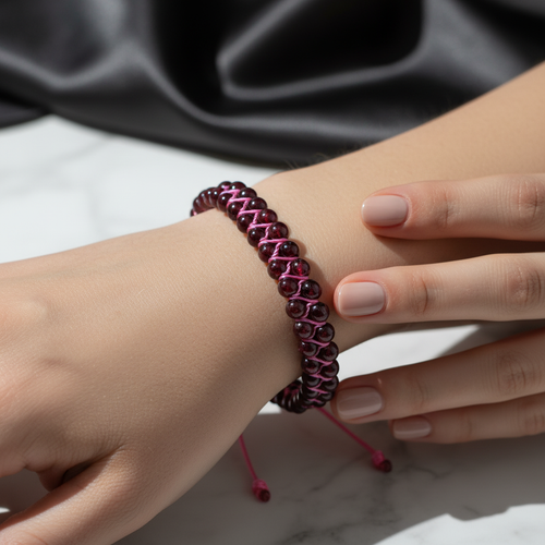 Bordo Granat Lal 4 mm Çift Sıra Doğal Taş Bileklik – Unisex El İşçiliği - Görsel 2 - Safnaturel