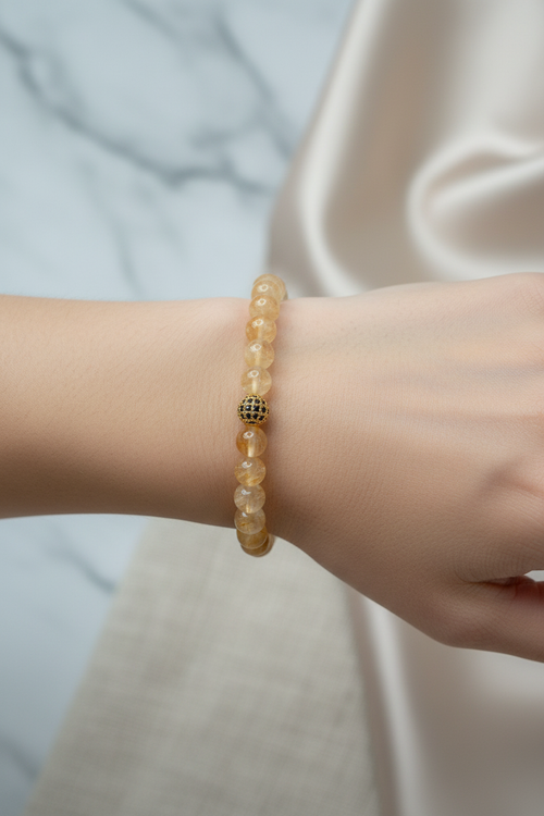 Sitrin Doğal Taş Bileklik – Zirkon Aparatlı 8 mm Özel Tasarım