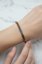 Kaplan Gözü, Sodalit ve Hematit Doğal Taş Bileklik – Misinalı, Unisex Tasarım