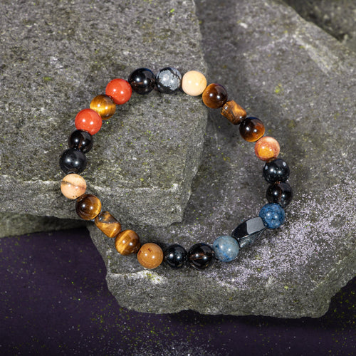 Oğlak Burcu Bileklik Dumanlı Kuvars, Dumortierit, Golden Obsidyen, Jasper, Kaplan Gözü