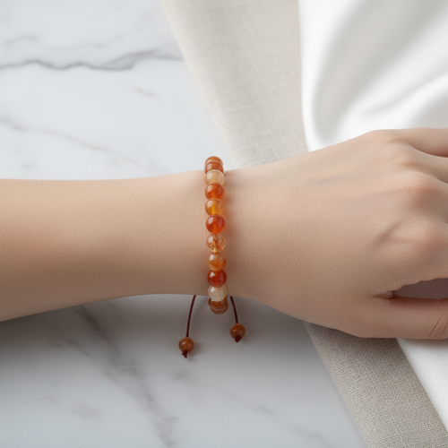 Karnelyan Akik 8 mm Merdiven Kapama Doğal Taş Bileklik – El İşçiliği