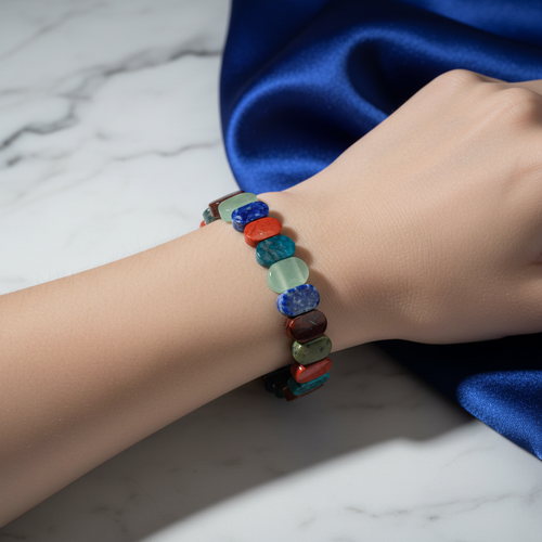 Boğa Burcu Doğal Taş Bileklik – Buz Mavisi Apatit, Dragon Jasper, Jasper, Lapis Lazuli, Aventurin & Yeşim