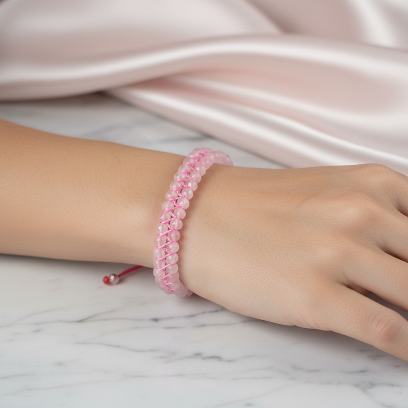 Pembe Kuvars (Gül Kuvars) 3-4 mm Çift Sıra Doğal Taş Bileklik – Unisex El İşçiliği - Görsel 1 - Safnaturel