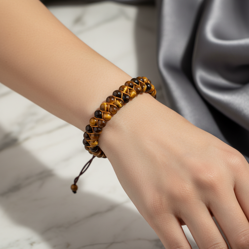 Kaplan Gözü 4 mm Çift Sıra Doğal Taş Bileklik – Unisex El İşçiliği