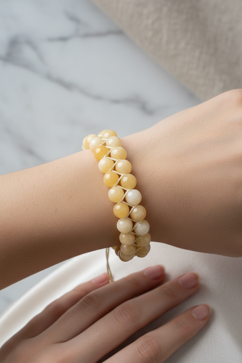 Aragonit 8mm Çift Sıra Makrome Doğal Taş Bileklik - Görsel 2 - Safnaturel