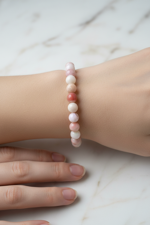 Opal Pembe 10mm Doğal Taş Bileklik - Safnaturel