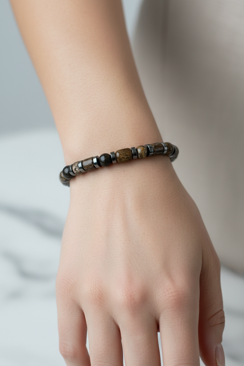 Şungit, Bronzit, Obsidyen, Rodonit ve Hematit Doğal Taş Bileklik – 6 mm Misinalı, Unisex Tasarım - Görsel 2 - Safnaturel
