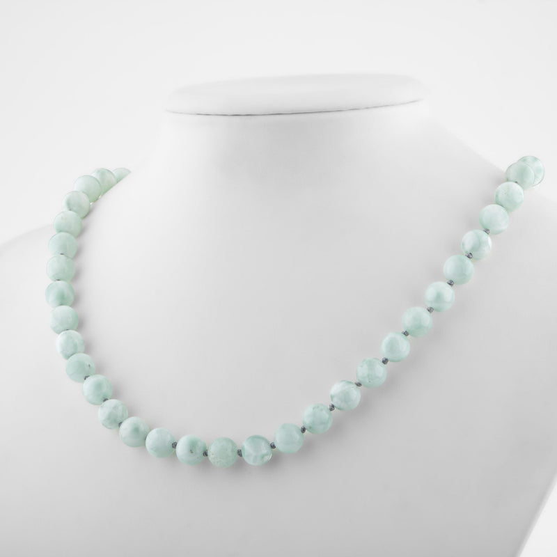 Mavi Larimar 8 mm Düğümlü Doğal Taş Kolye