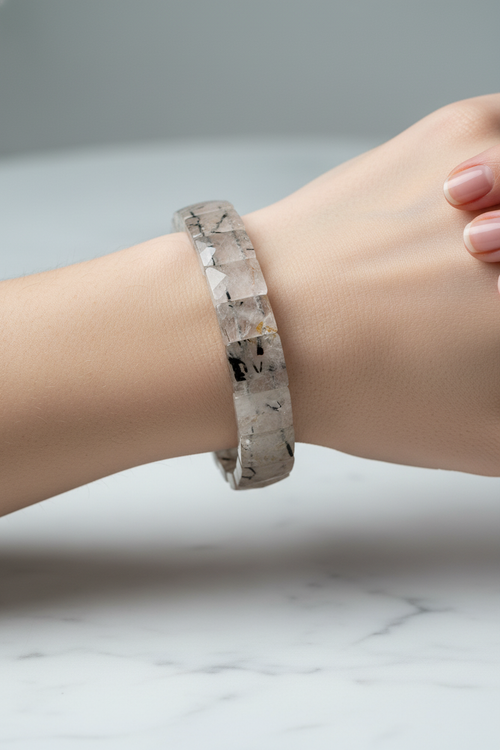 Rutilli Kuvars Doğal Taş Kare Kesim Geniş Kesim Bileklik