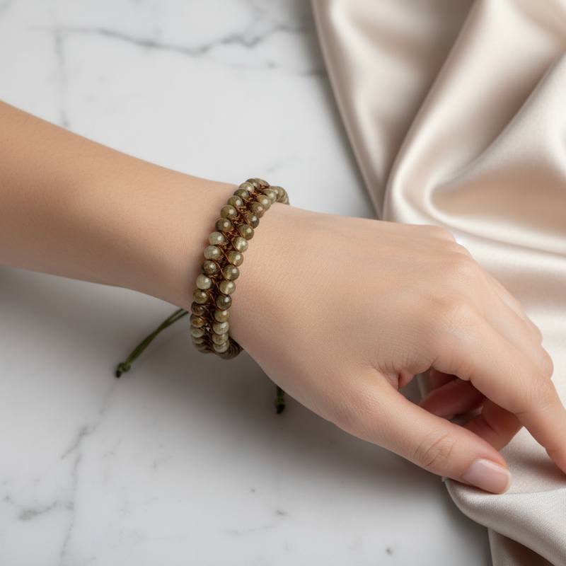 Tsavorit Lal 4 mm Çift Sıra Doğal Taş Makrome Bileklik – Unisex El İşçiliği - Görsel 1 - Safnaturel