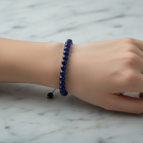 Lapis Lazuli 6 mm Merdiven Kapama Doğal Taş Bileklik – El İşçiliği