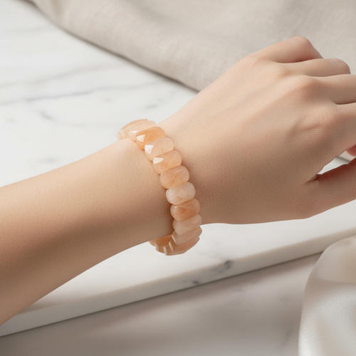 Morganit Doğal Taş Geniş Kesim Bileklik – El İşçiliği