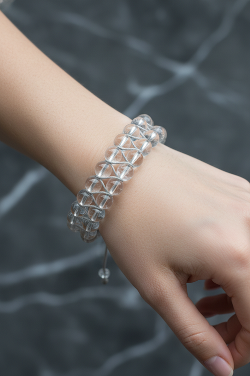 Kristal Kuvars 8mm Çift Sıra Makrome Doğal Taş Bileklik - Görsel 2 - Safnaturel