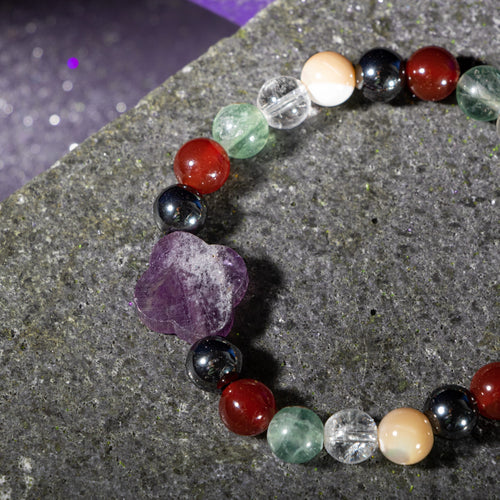 Kova Burcu Bileklik Ametist, Hematit, Kırmızı Akik, Kristal Kuvars, Sedef, Yeşil Florit