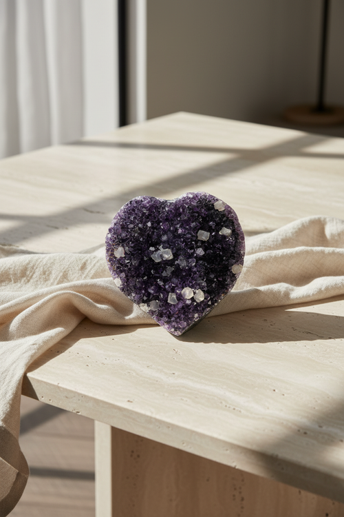 Ametist Doğal Taş Kalp Model Parça | Safnaturel