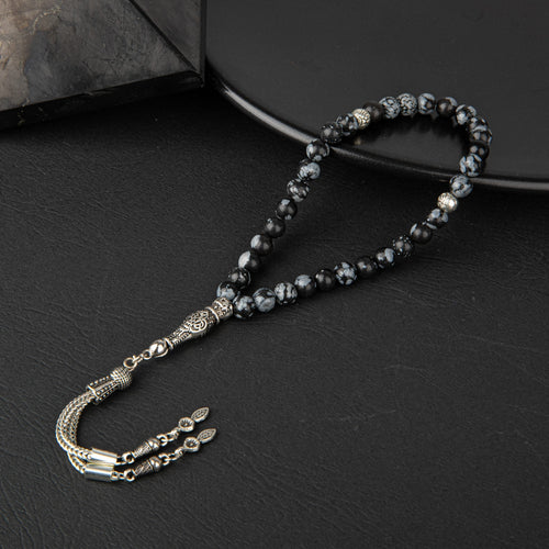 Karlı Obsidyen Doğal Taş Tesbih 33lük - 6mm