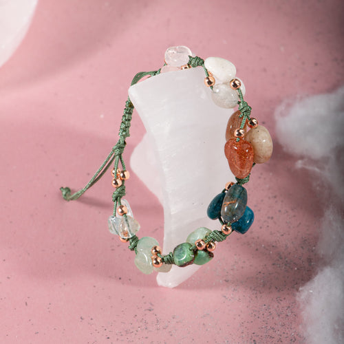 Terazi Burcu Bileklik Akuamarin, Ay Taşı, Güneş Taşı, Krizopras, Mavi Apatit, Pembe Kuvars, Yeşil Aventurin