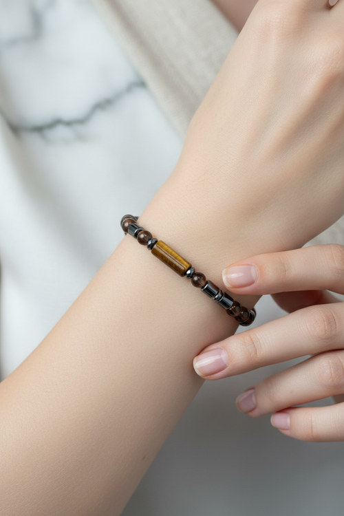 Kaplan Gözü, Jasper ve Hematit Doğal Taş Bileklik – Unisex Şık Tasarım