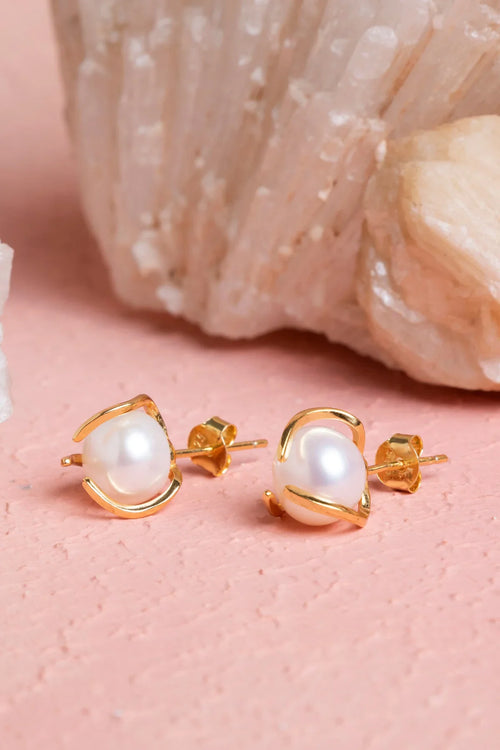 İnci Altın Kaplama Doğal Taş Küpe