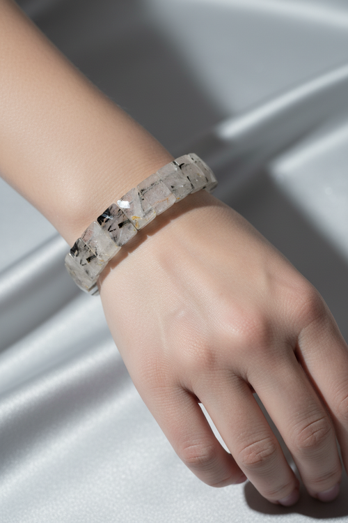 Rutilli Kuvars Doğal Taş Kare Kesim Geniş Kesim Bileklik