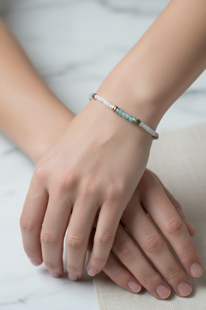Apatit ve Pembe Kuvars Doğal Taş Bileklik – Unisex Şık Tasarım - Görsel 1 - Safnaturel
