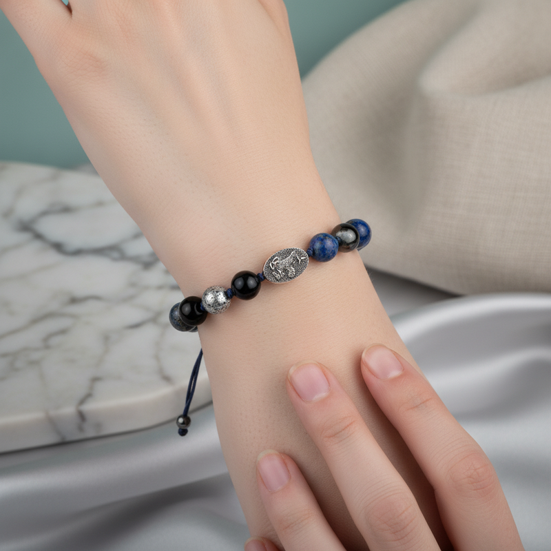 Lapis Lazuli Doğal Taş 925 Ayar Gümüş Tasarım Bileklik – Özel Tasarım - Görsel 1 - Safnaturel
