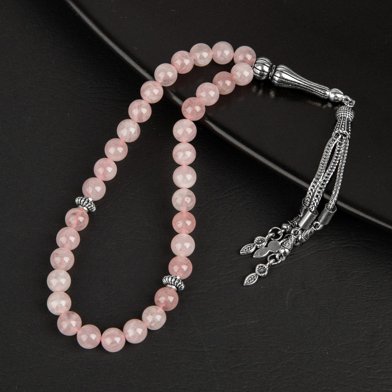 Pembe Kuvars (Gül Kuvars) Doğal Taş Tesbih 33lük - 8mm