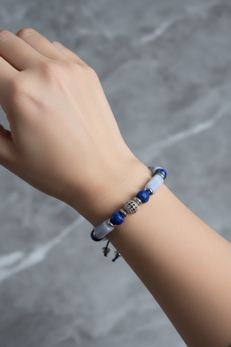 Kalsedon ve Lapis Lazuli Doğal Taş Bileklik – Unisex Şık Tasarım - Görsel 1 - Safnaturel