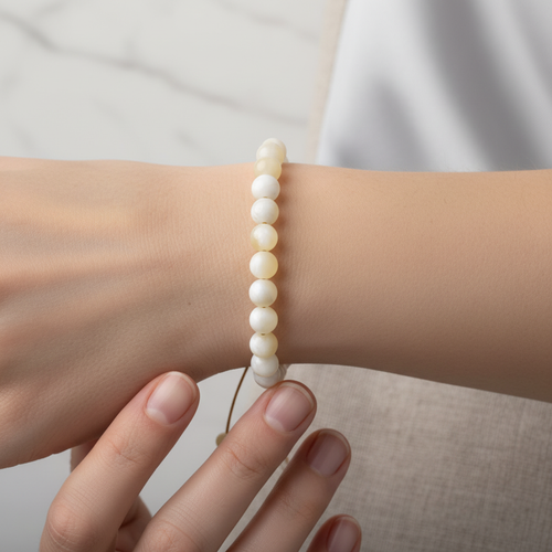 Aragonit 8 mm Merdiven Kapama Doğal Taş Bileklik – El İşçiliği - Görsel 1 - Safnaturel