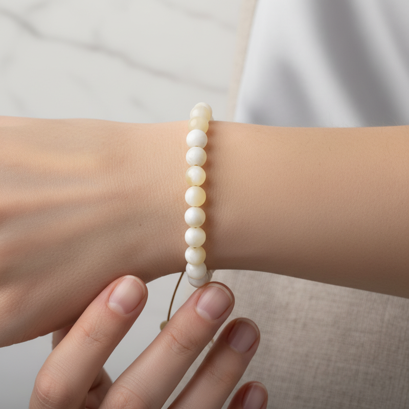 Aragonit 8 mm Merdiven Kapama Doğal Taş Bileklik – El İşçiliği - Görsel 1 - Safnaturel