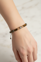 Kaplan Gözü - 6mm Sitrin - Pirit - Hematit Doğal Taş İpli Ayarlanabilir Bileklik