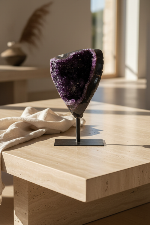 Amethyst Natural Stone Raw Piece with Stand | Collectible Purple Crystal Decorative Stone