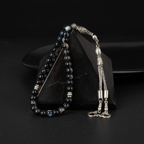 Siyah Göz Akik Doğal Taş Tesbih 33lük - 6mm