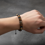 Kaplan Gözü, Sitrin & Hematit Doğal Taş Erkek Zirkon Detaylı Bileklik – Özel Tasarım