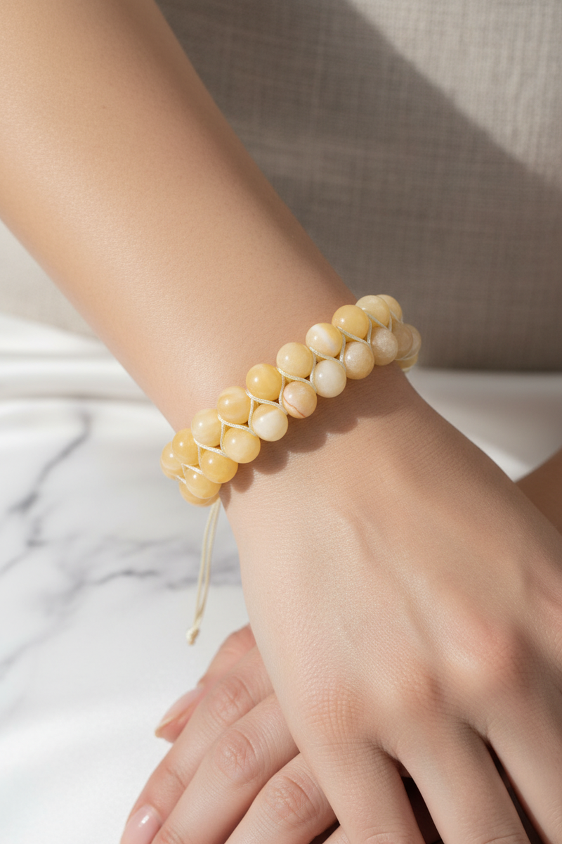Aragonit 8mm Çift Sıra Makrome Doğal Taş Bileklik - Görsel 1 - Safnaturel