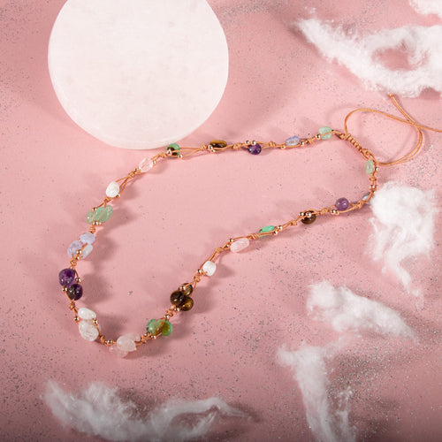 Yengeç Burcu Kolye Ametist, Ay Taşı, Kalsedon, Kaplan Gözü, Krizopras, Pembe Kuvars, Yeşil Aventurin