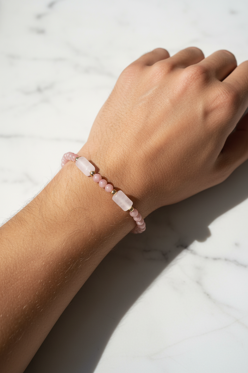 Rodokrosit, Pembe Kuvars ve Hematit Doğal Taş Bileklik – Unisex Şık Tasarım - Görsel 2 - Safnaturel