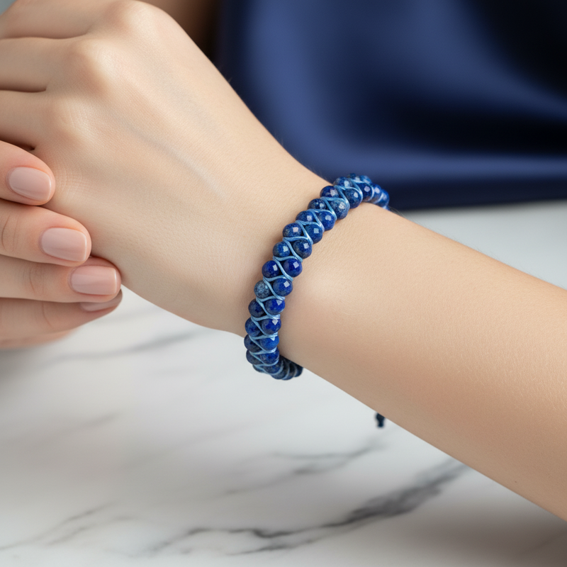 Lapis Lazuli 3-4 mm Çift Sıra Doğal Taş Bileklik – Unisex El İşçiliği - Görsel 1 - Safnaturel