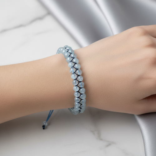 Akuamarin 4 mm Çift Sıra Doğal Taş Bileklik – Unisex El İşçiliği - Görsel 1 - Safnaturel