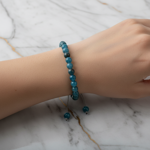 Mavi Apatit 6 mm Merdiven Kapama Doğal Taş Bileklik – El İşçiliği