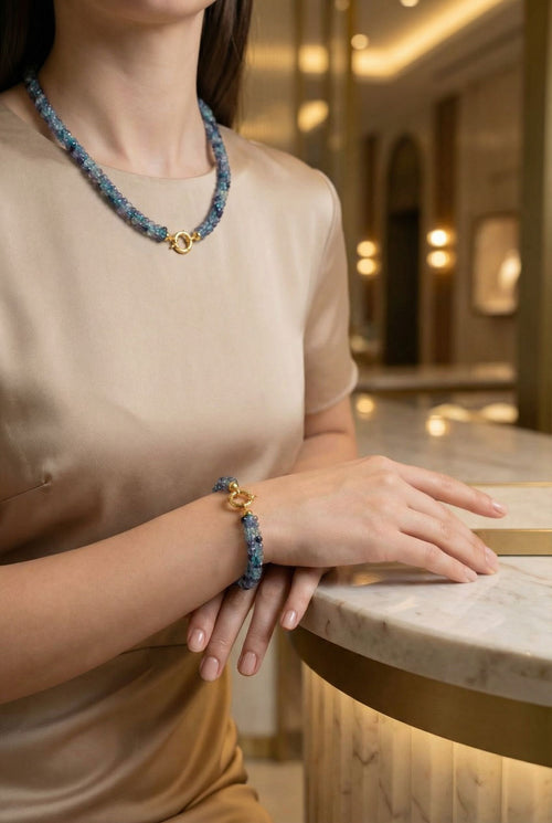 Sertifikalı El İşçiliği Örme Florit Gümüş Kapama Set – Kolye 48 cm, Bileklik 19 cm