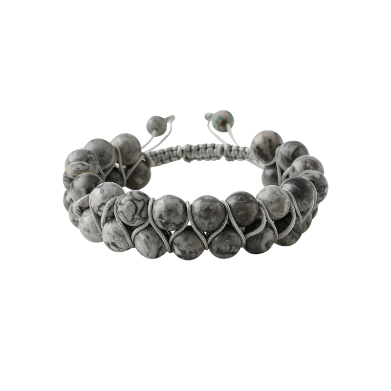 Gri Jasper 8mm Çift Sıra Makrome Doğal Taş Bileklik